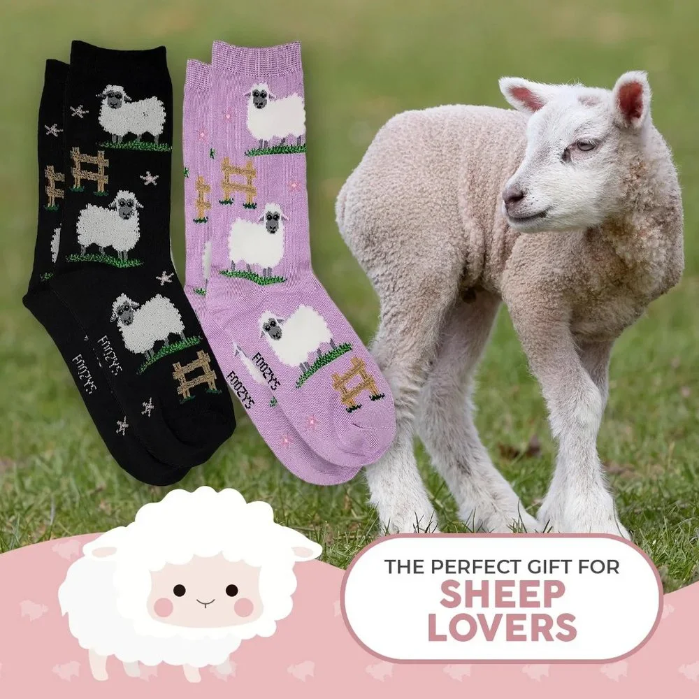 Sheep Furry Livestock Count Sleep Shear Animal 2 Pairs Foozys Women's Socks